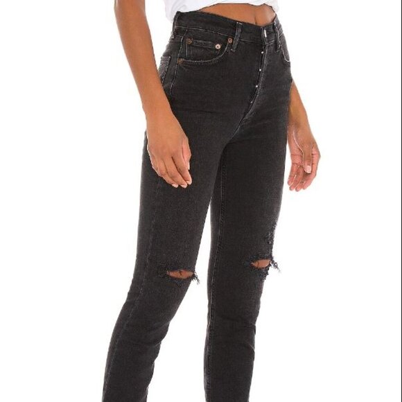 AGOLDE Nico Slim Leg Jeans in Disorder - Distressed Black/Dark Wash Jeans - Picture 3 of 16